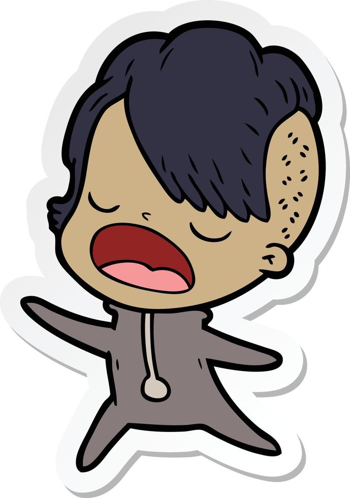 pegatina de una chica hipster genial de dibujos animados hablando vector