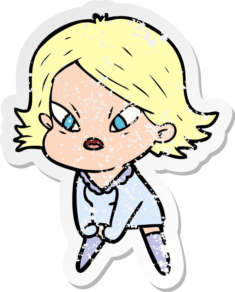 distressed sticker of a cartoon stressed woman vector