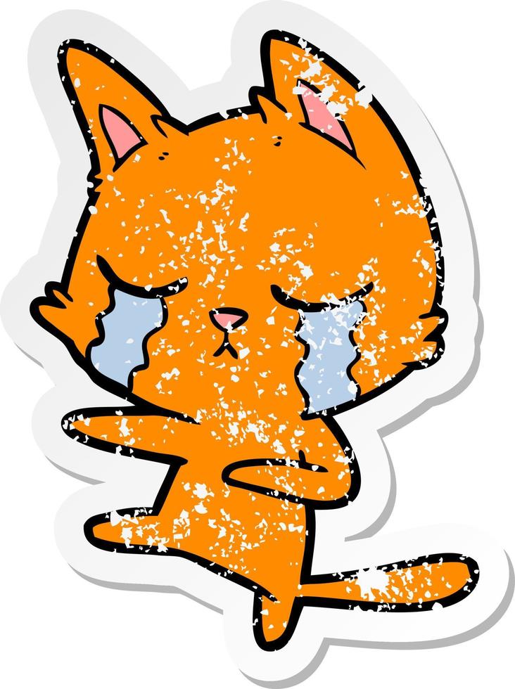 distressed sticker of a crying cartoon cat dancing vector