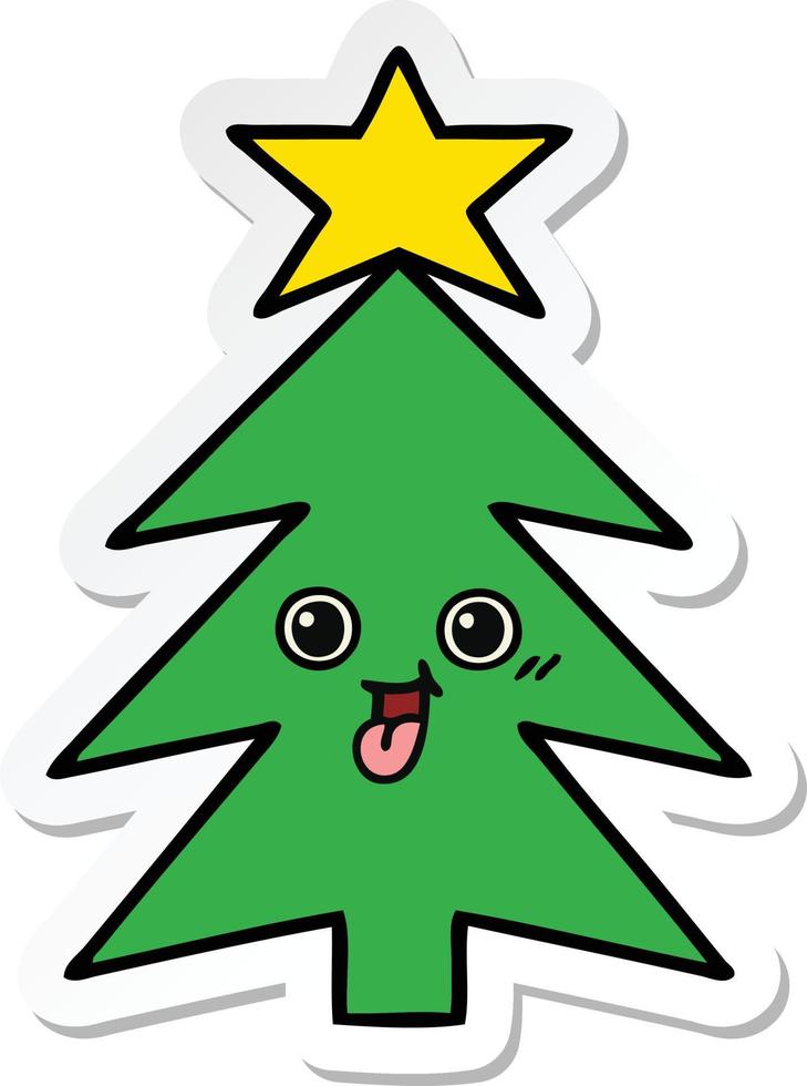 sticker of a cute cartoon christmas tree vector