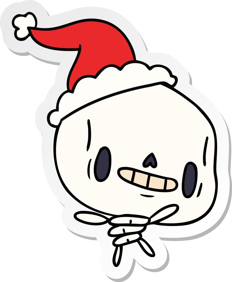 christmas sticker cartoon of kawaii skeleton vector