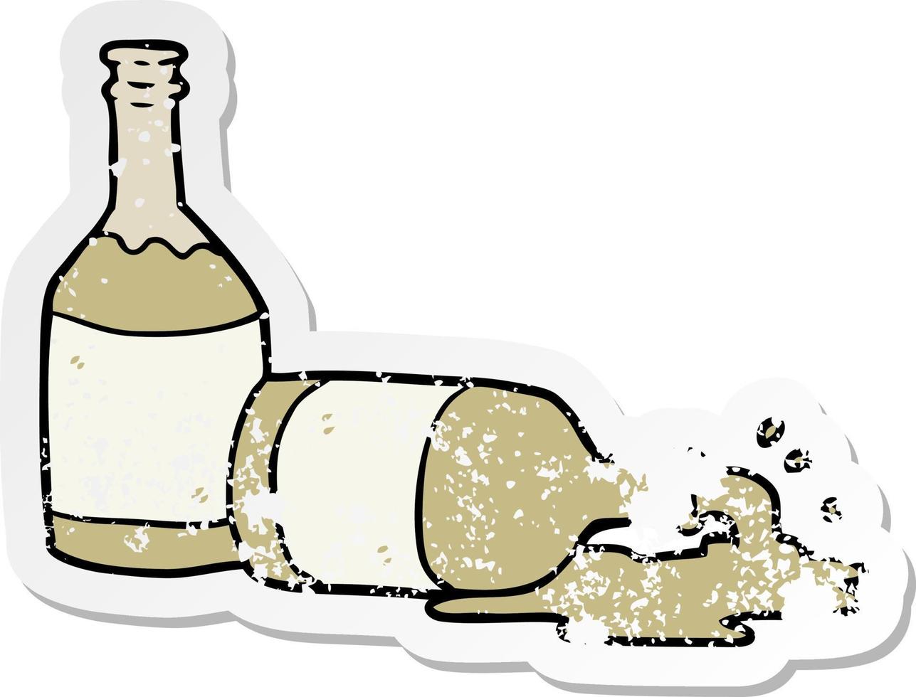 distressed sticker of a cartoon beer bottles vector