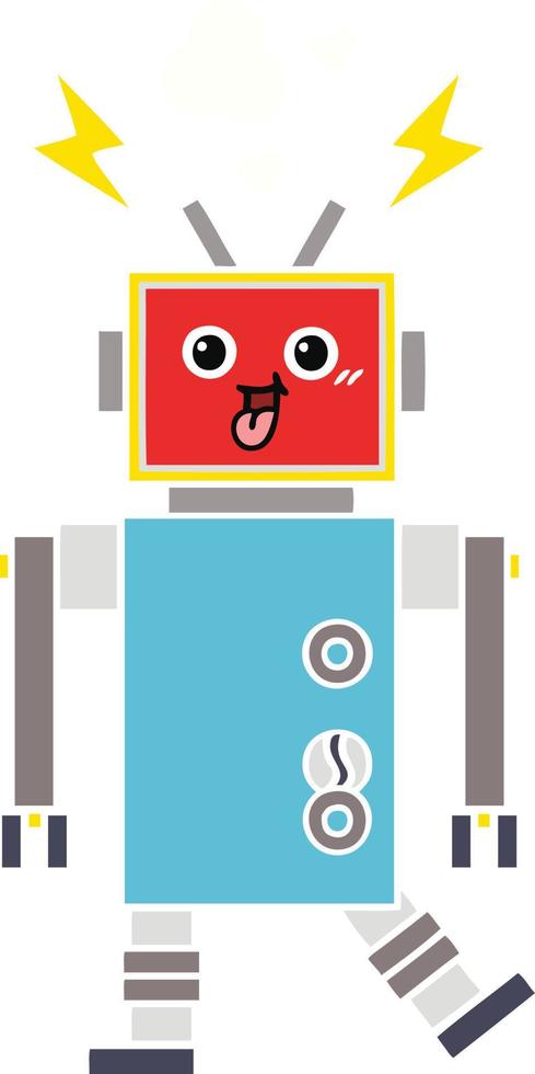 flat color retro cartoon crazed robot vector