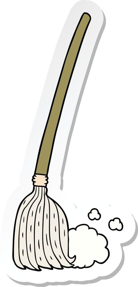 sticker of a cartoon broom sweeping vector