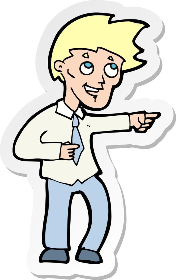 sticker of a cartoon funny office man pointing vector