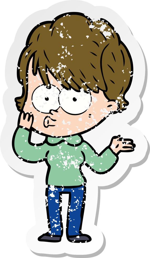 distressed sticker of a cartoon woman vector
