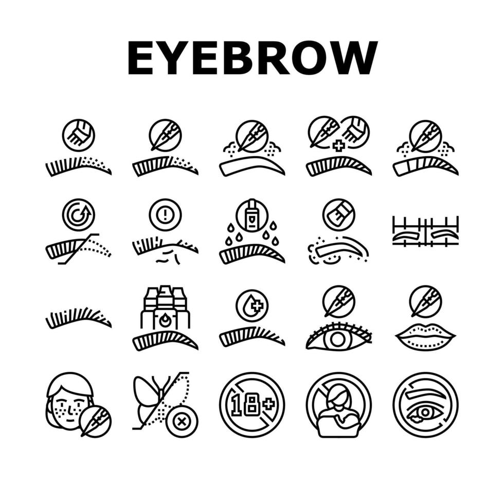 Eyebrow Tattoo Beauty Procedure Icons Set Vector