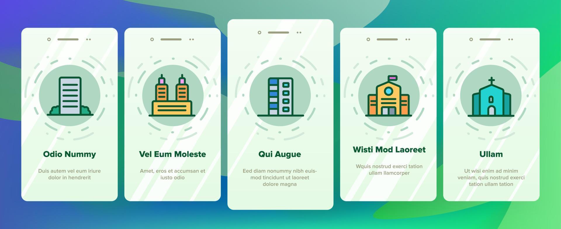 pantalla de página de aplicación móvil de incorporación de vector de edificios de ciudad y ciudad