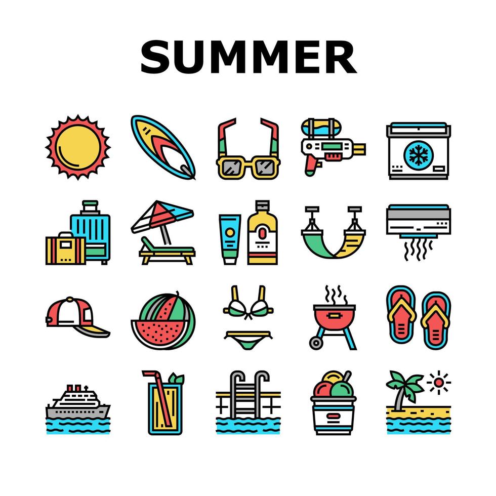 Summer Vacation Travel Collection Icons Set Vector