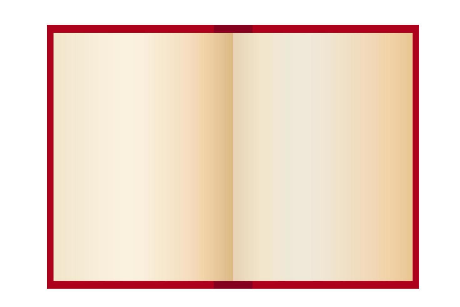 Opened book illustration. Book mockup. Red book opened with empty pages, copy space for your text. vector