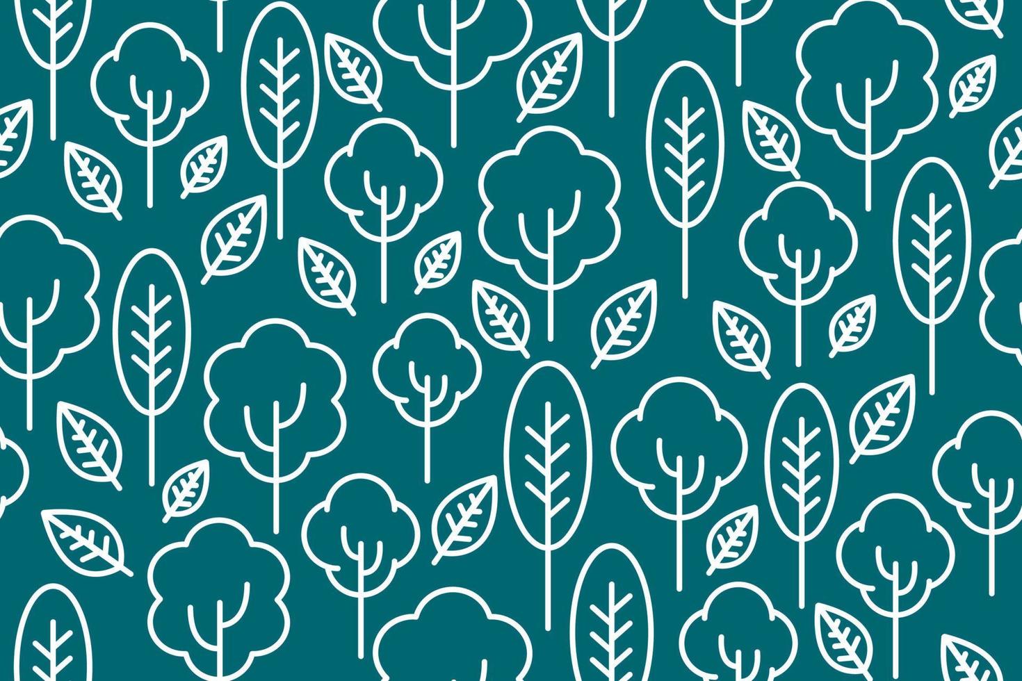 Outline forest pattern. Seamless, repeating pattern with line art leaves and trees. Nature repeating background design. vector