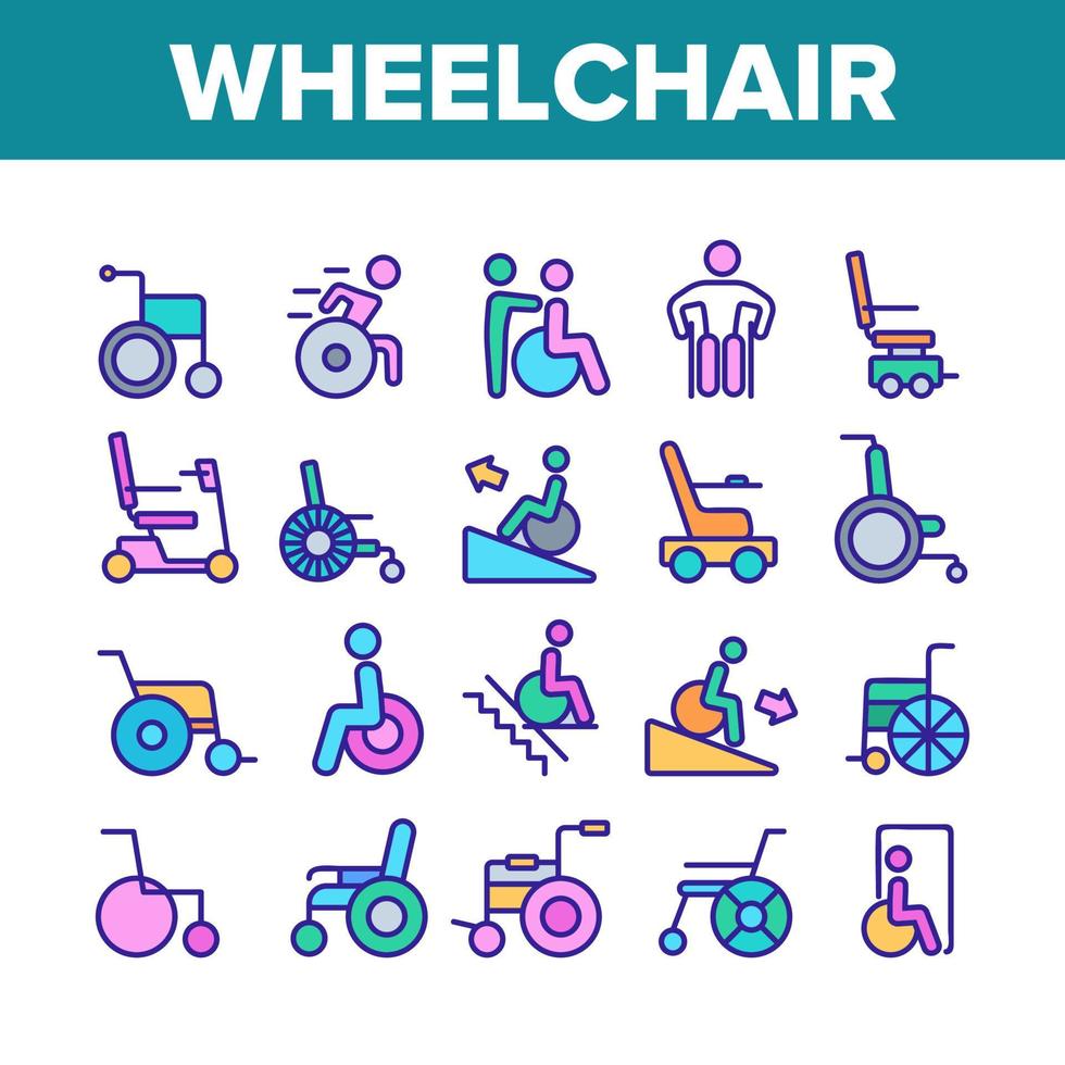 Wheelchair For Invalid Collection Icons Set Vector