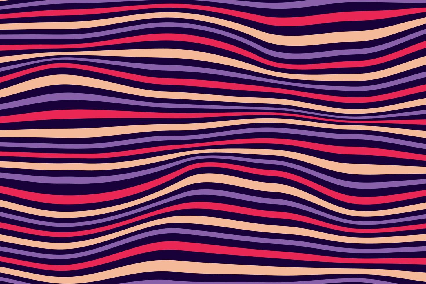 Horizontal wavy lines in blue, purple, red and yellow colors. Abstract wave pattern background in vibrant colors. vector