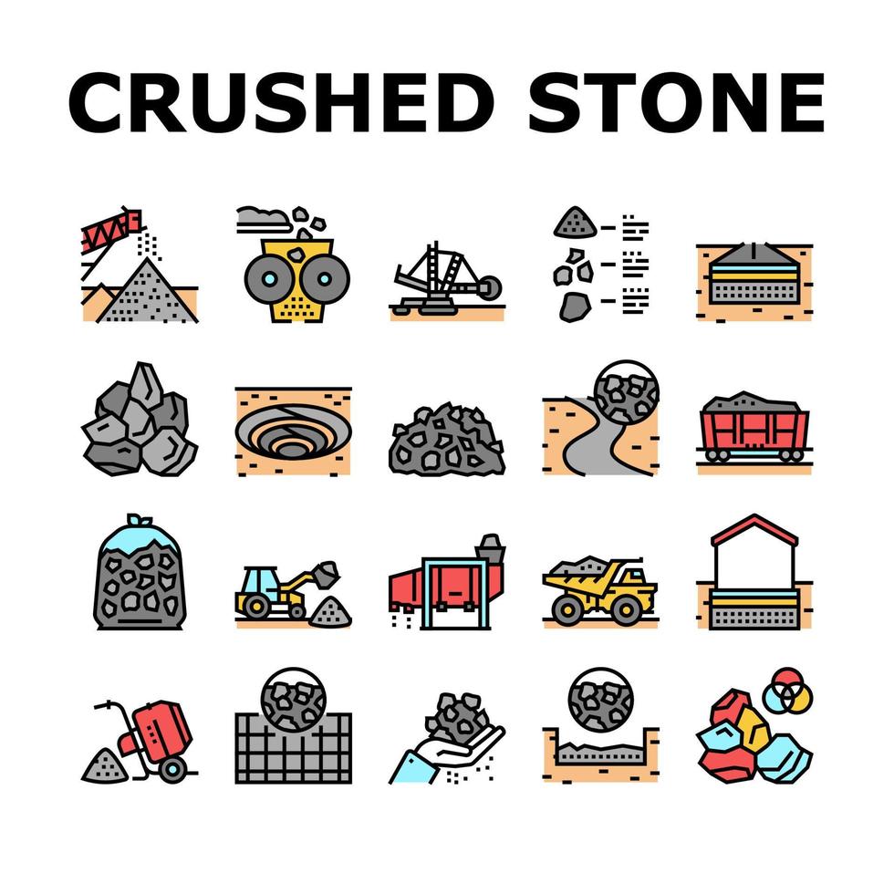 conjunto de iconos de colección de minería de piedra triturada vector
