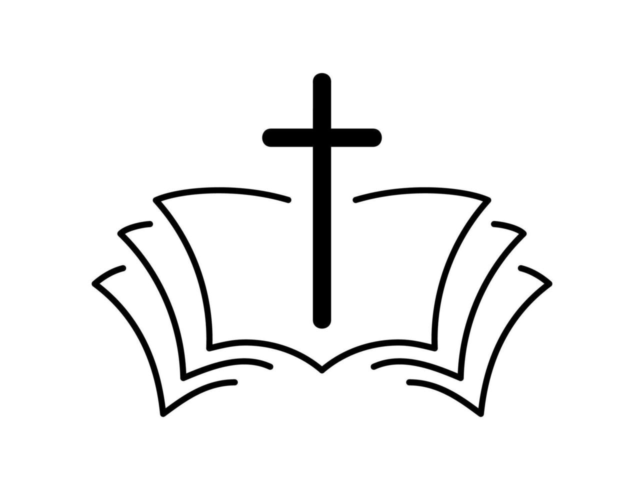 Vector illustration of Christian Logo or icon. Emblem with Cross and Holy Bible. Religious community. Design element for poster, badge, sign