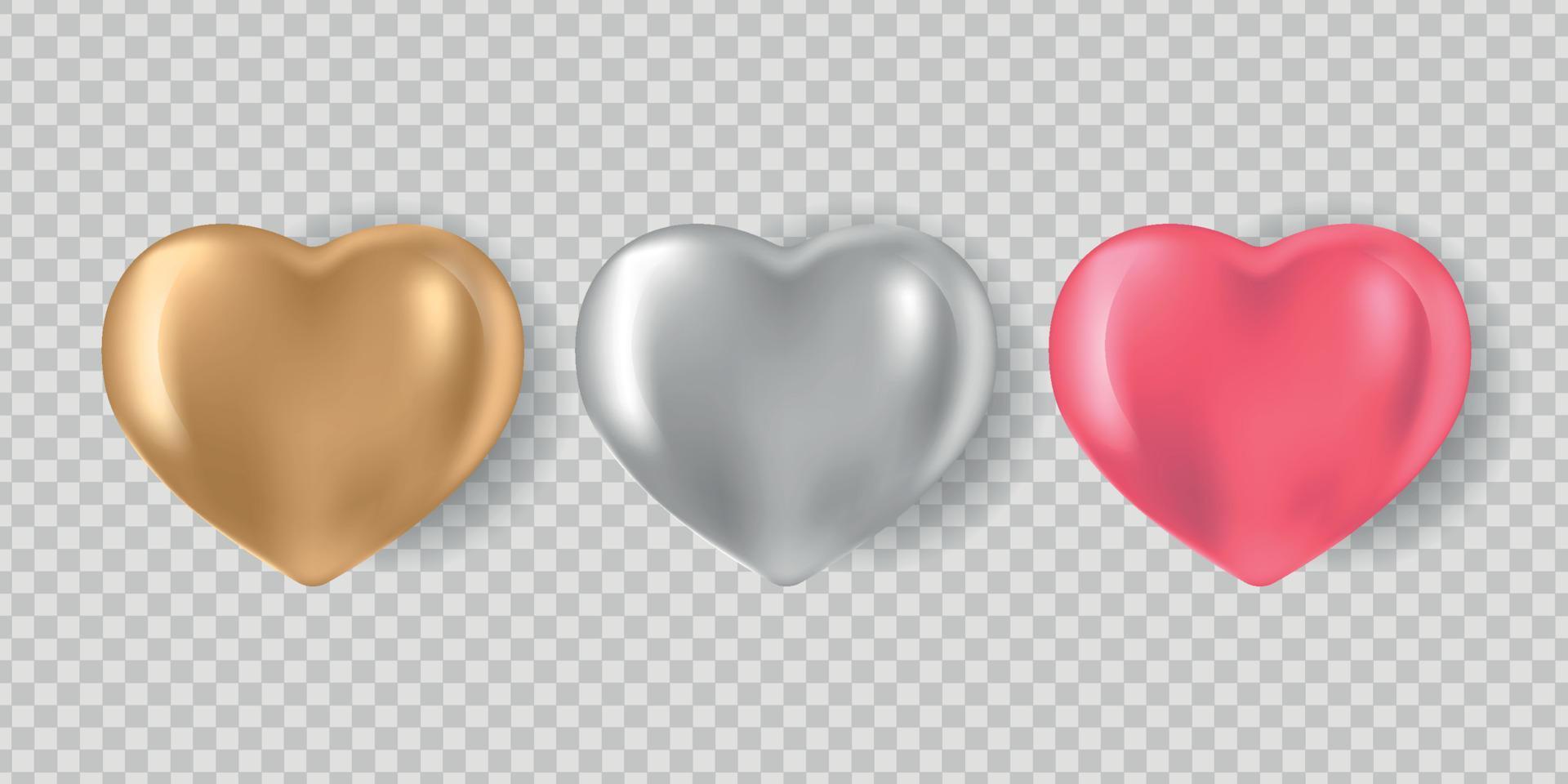 conjunto de corazones 3d realistas aislado sobre fondo blanco. vector
