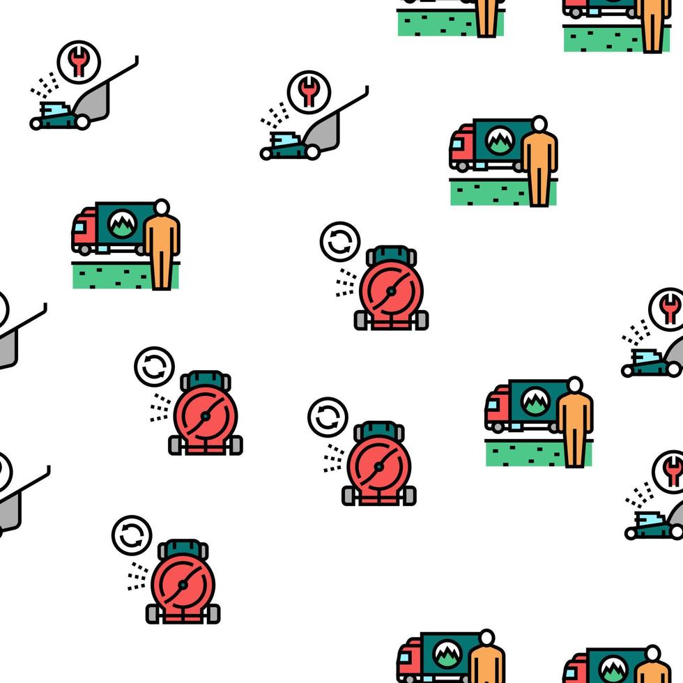 Lawn Mower Equipment Vector Seamless Pattern