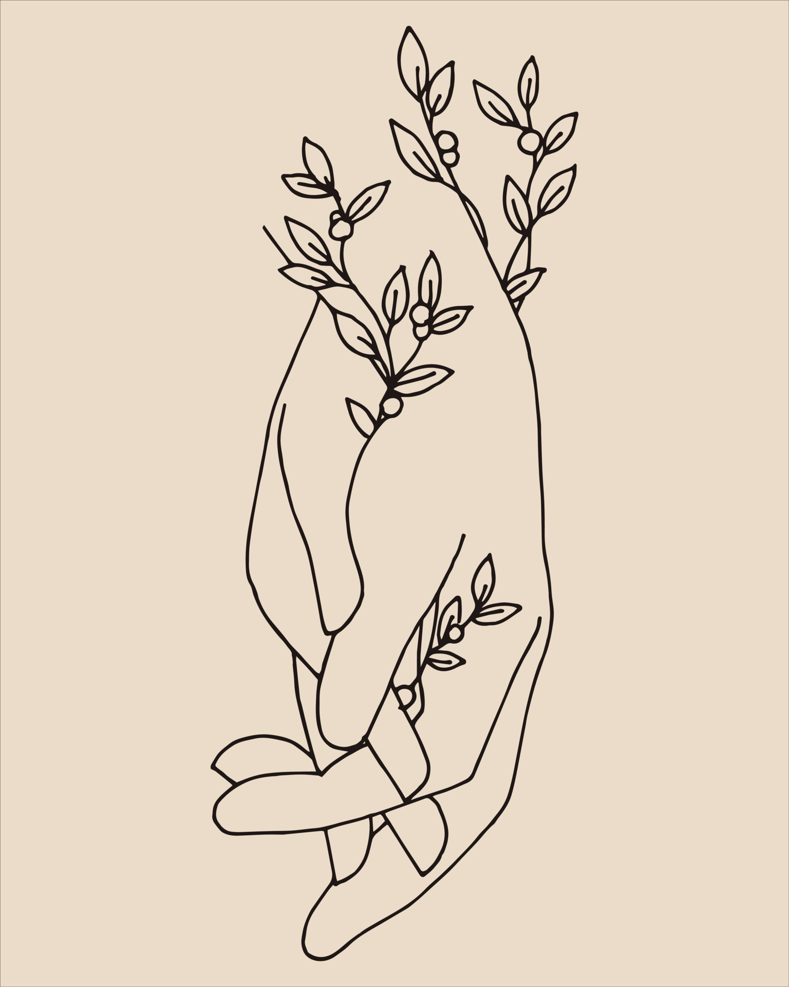 Stylized graceful hands and leaves of plants. Boho modern aesthetic  background with feminine hand gestures. Modern minimalist art print, body  care symbol, eco-friendly cosmetics, love relationship. 10392785 Vector Art  at Vecteezy