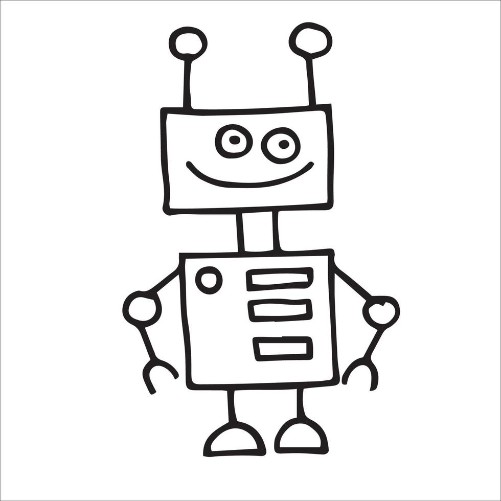 simple drawing in doodle style. robot. cute robot hand drawn with lines. funny illustration for kids vector