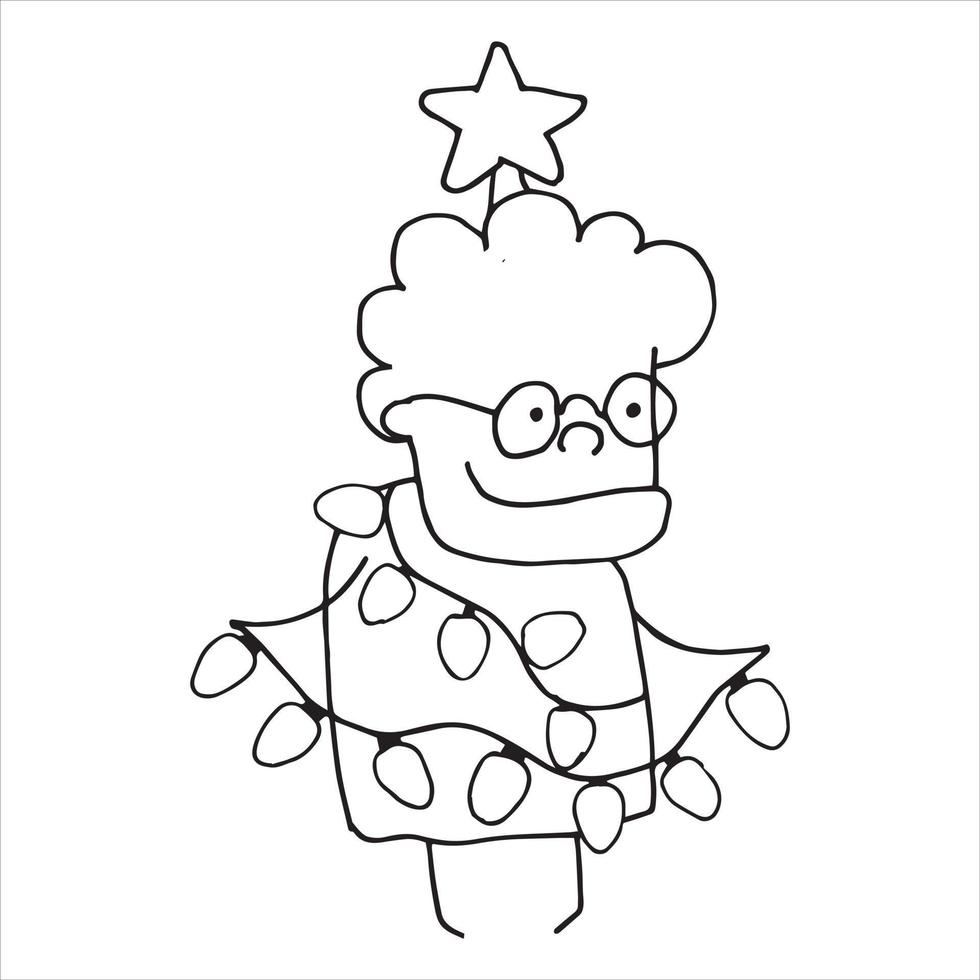 cute doodle vector drawing. elderly woman celebrates christmas, new year. family holidays, recreation for the elderly, grandma, granny