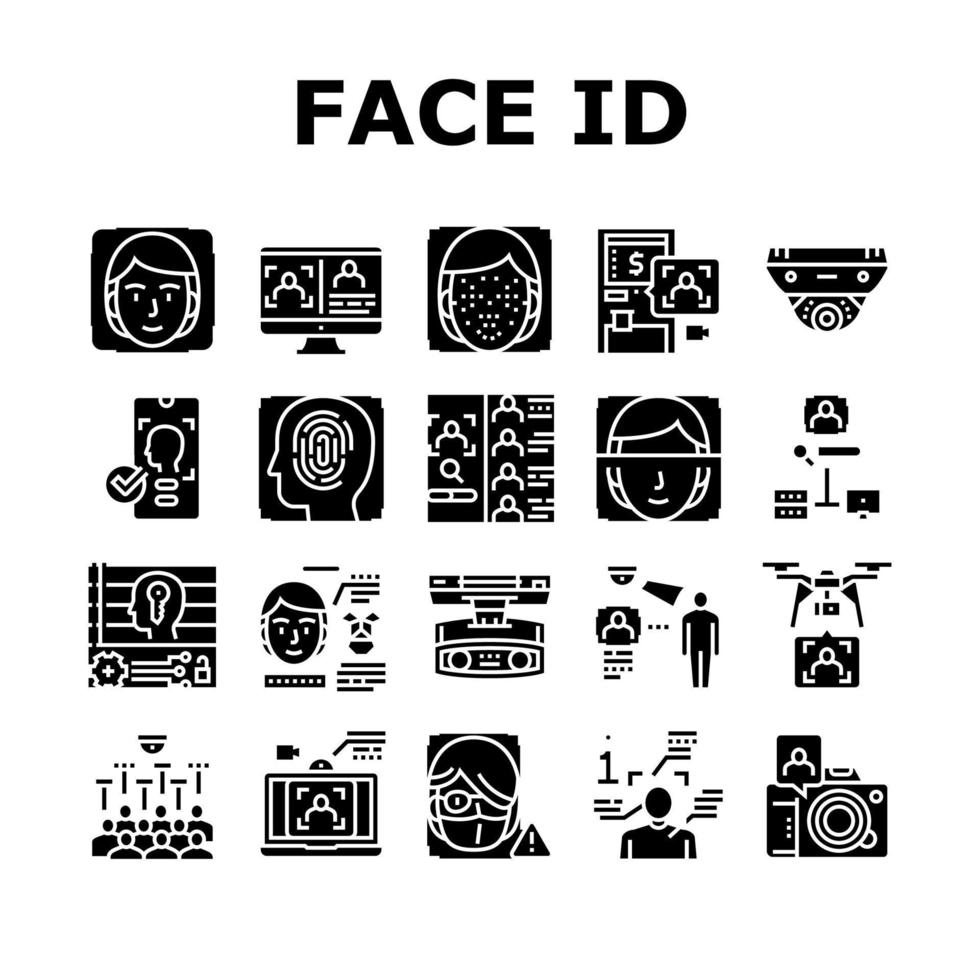 Face Id Technology Collection Icons Set Vector