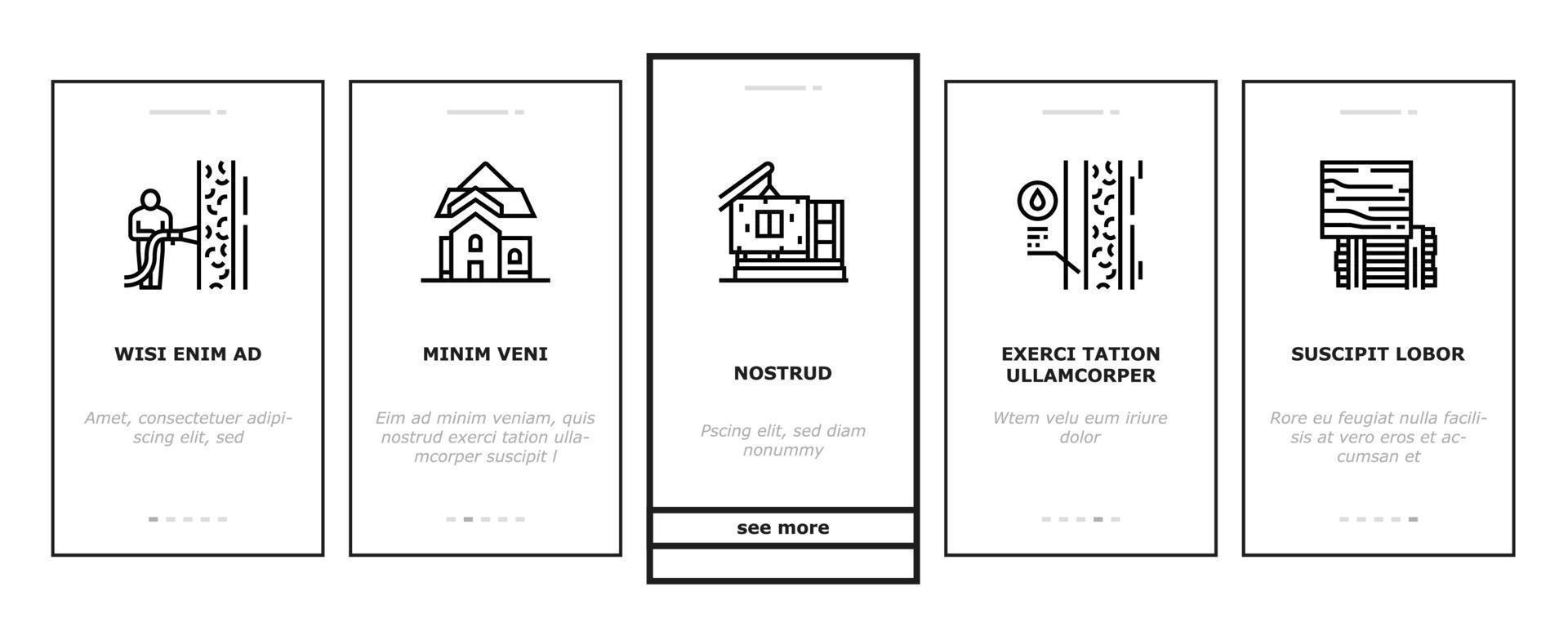 Timber Frame House Onboarding Icons Set Vector