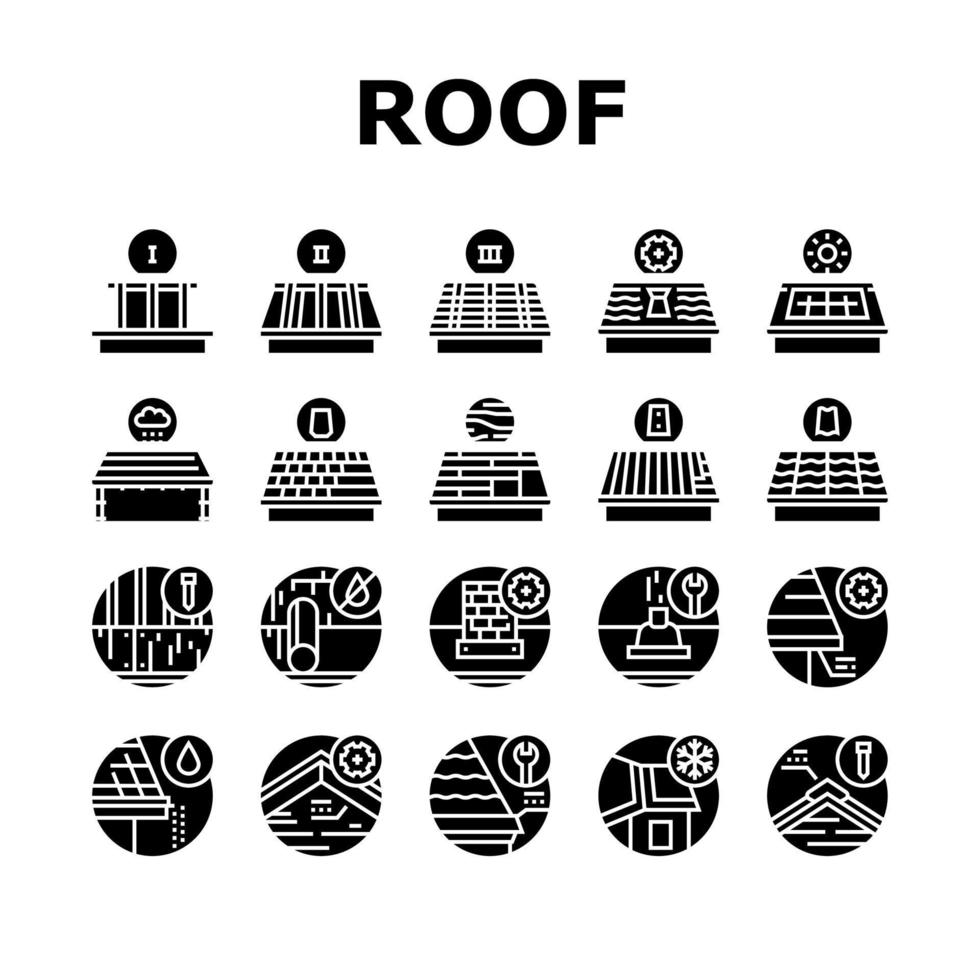 Roof Replacement Job Collection Icons Set Vector