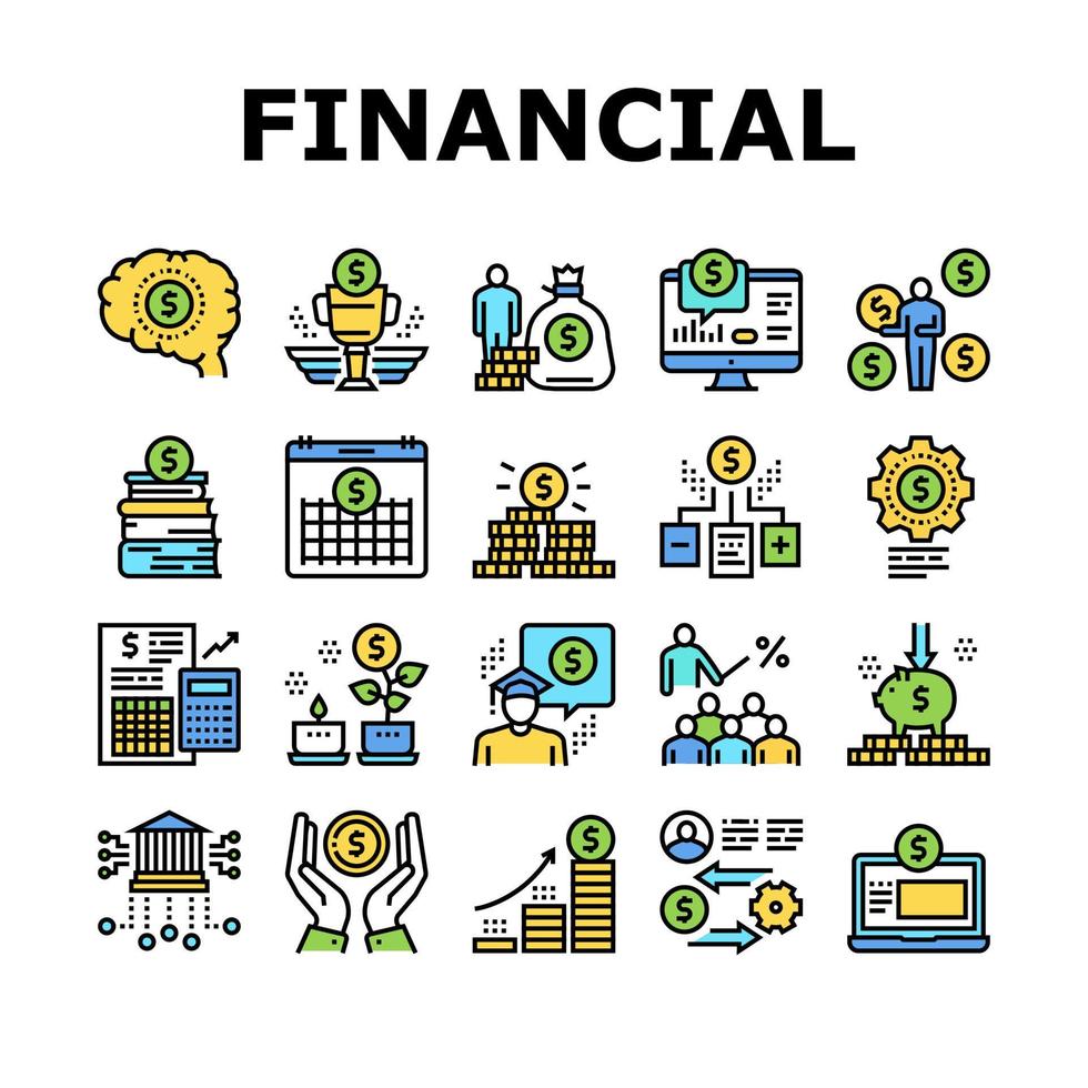 conjunto de iconos de colección de educación financiera vector