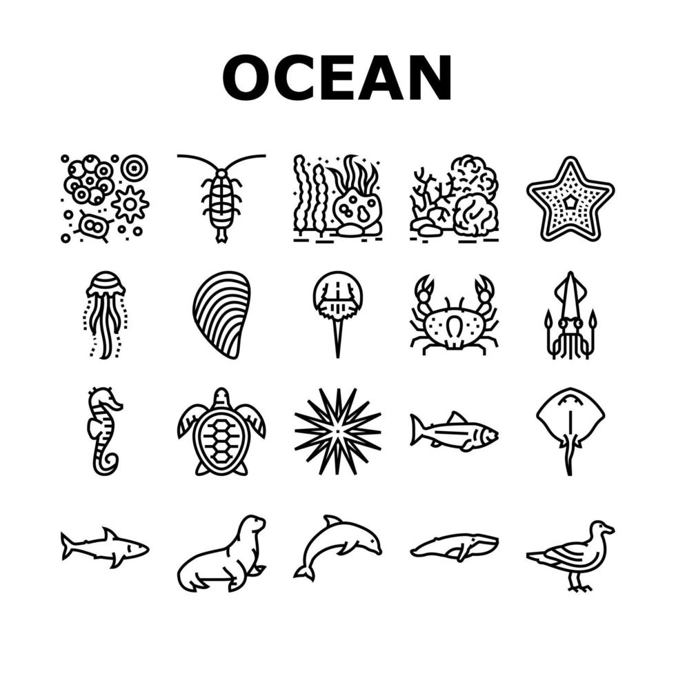 Ocean Underwater Life Collection Icons Set Vector