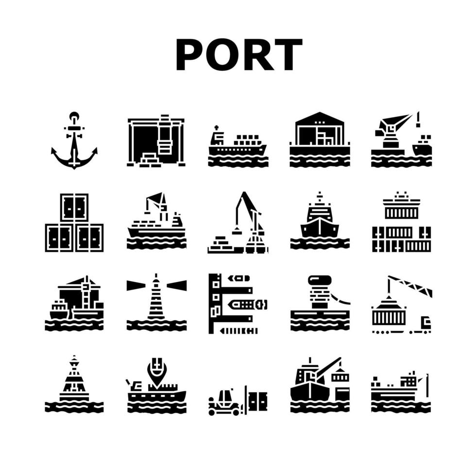 Container Port Tool Collection Icons Set Vector