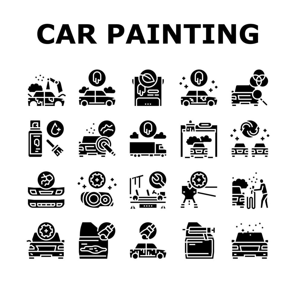 Car Painting Service Collection Icons Set Vector