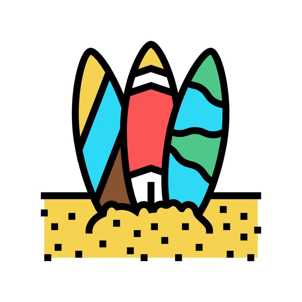 surf board on sand beach color icon vector illustration