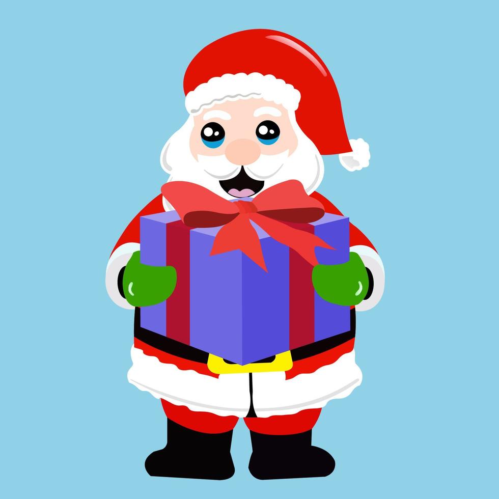 Santa Claus gives out gift. Merry christmas holiday greeting card. vector