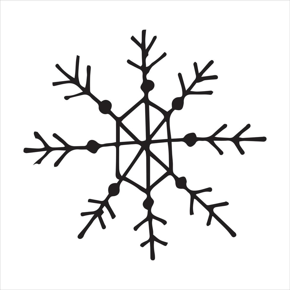 vector illustration in doodle style. cute simple snowflake. snowflake in Scandinavian style, line drawing isolated on white background. clipart