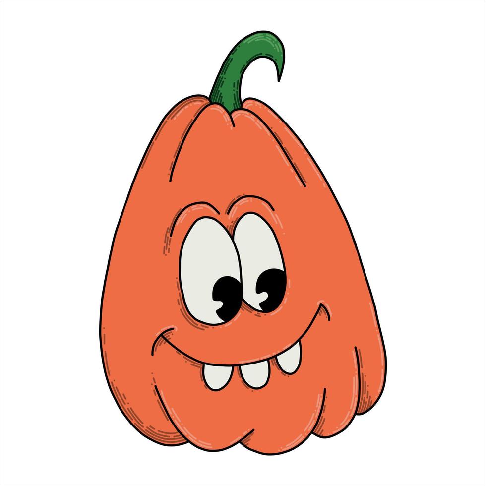 vector drawing in doodle style. halloween pumpkin. cute halloween illustration, 30s cartoon style.