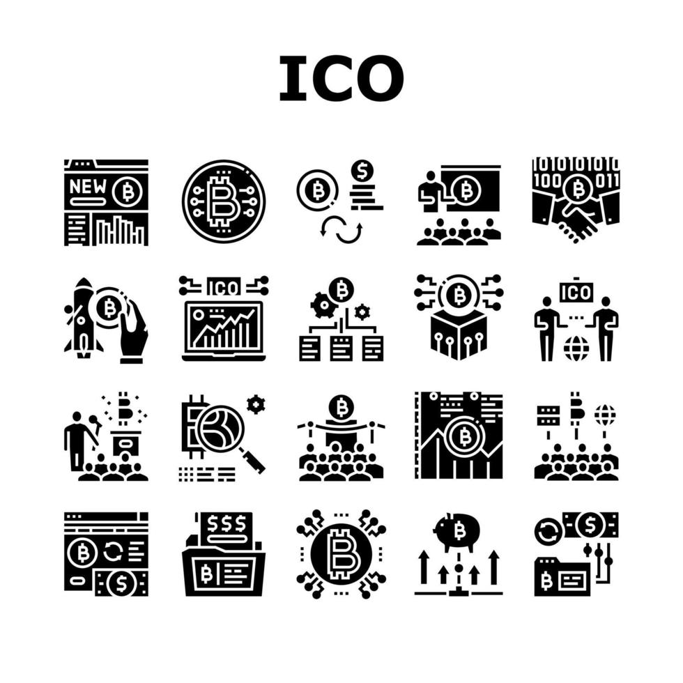 Ico Initial Coin Offer Collection Icons Set Vector