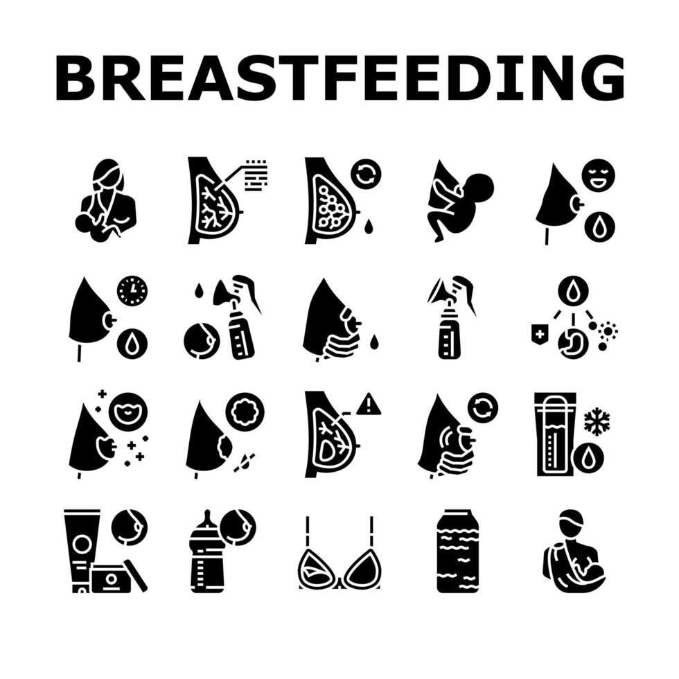Breastfeeding Baby Collection Icons Set Vector