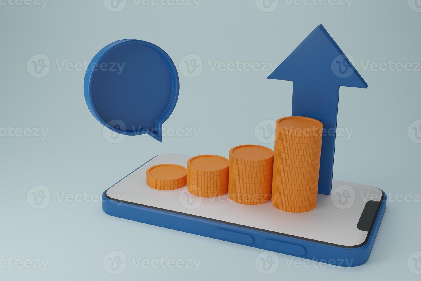 Business chart and Stacks of gold coins, income increase, finance statistic report,coins Cashback and banking,money-saving.budget planning.3D rendering illustration photo