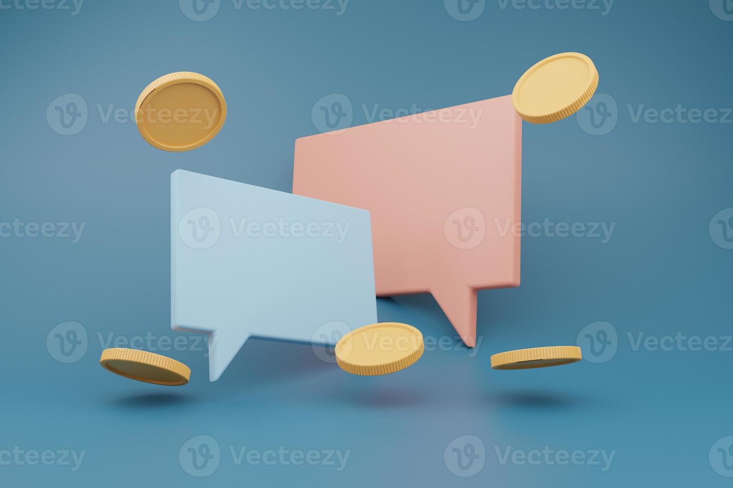 speech bubble with coins for shopping online,money-saving,template design for social media and website,speech icons,chat with social media.3D rendering illustration. photo