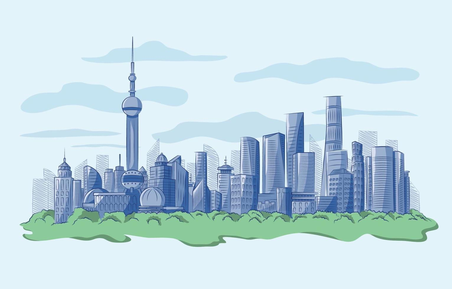 Handrawn Aesthetic Cityscape Concept vector
