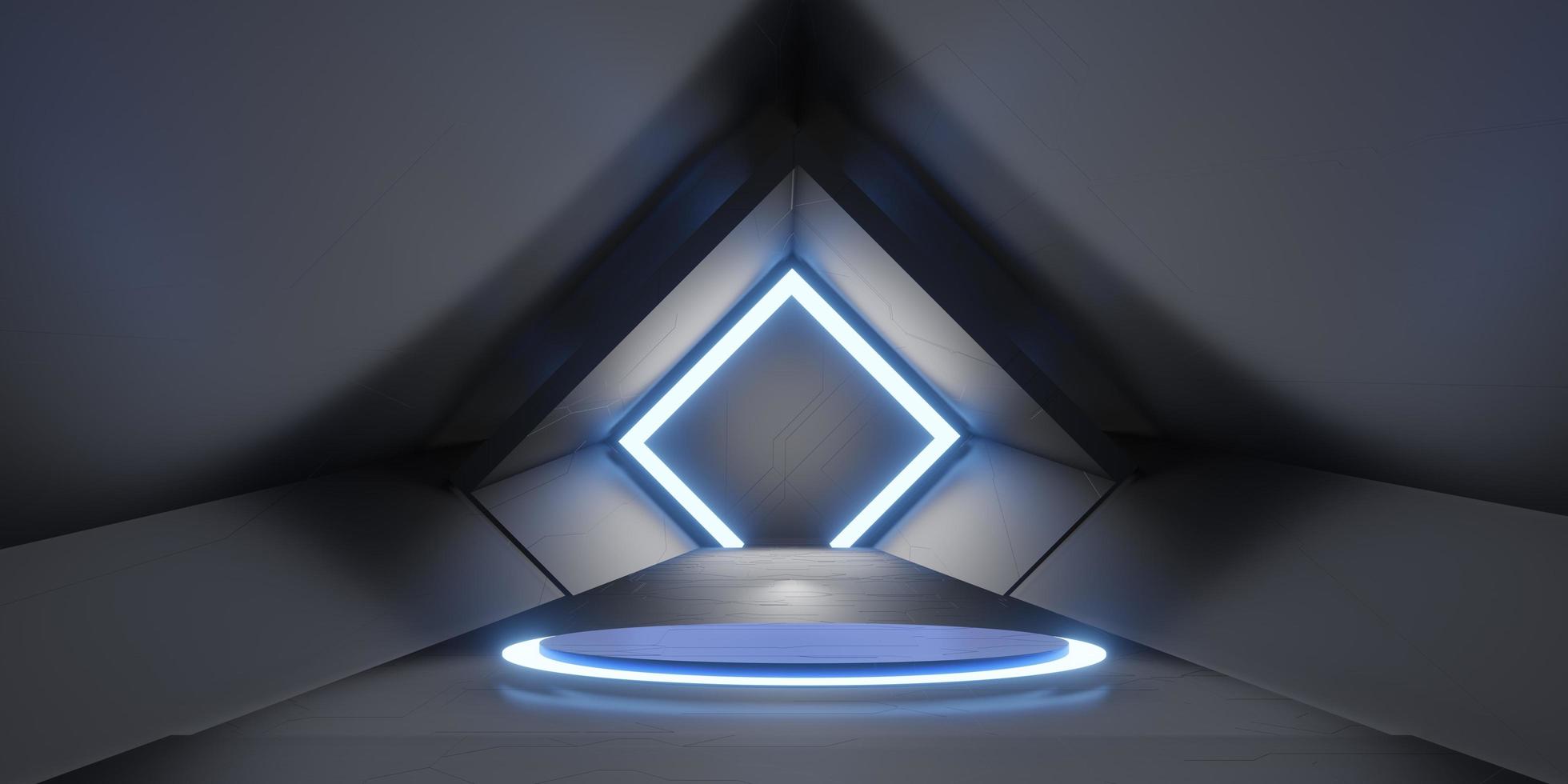 podium neon technology tunnel corridor neon light channel laser light tunnel 3d illustration photo