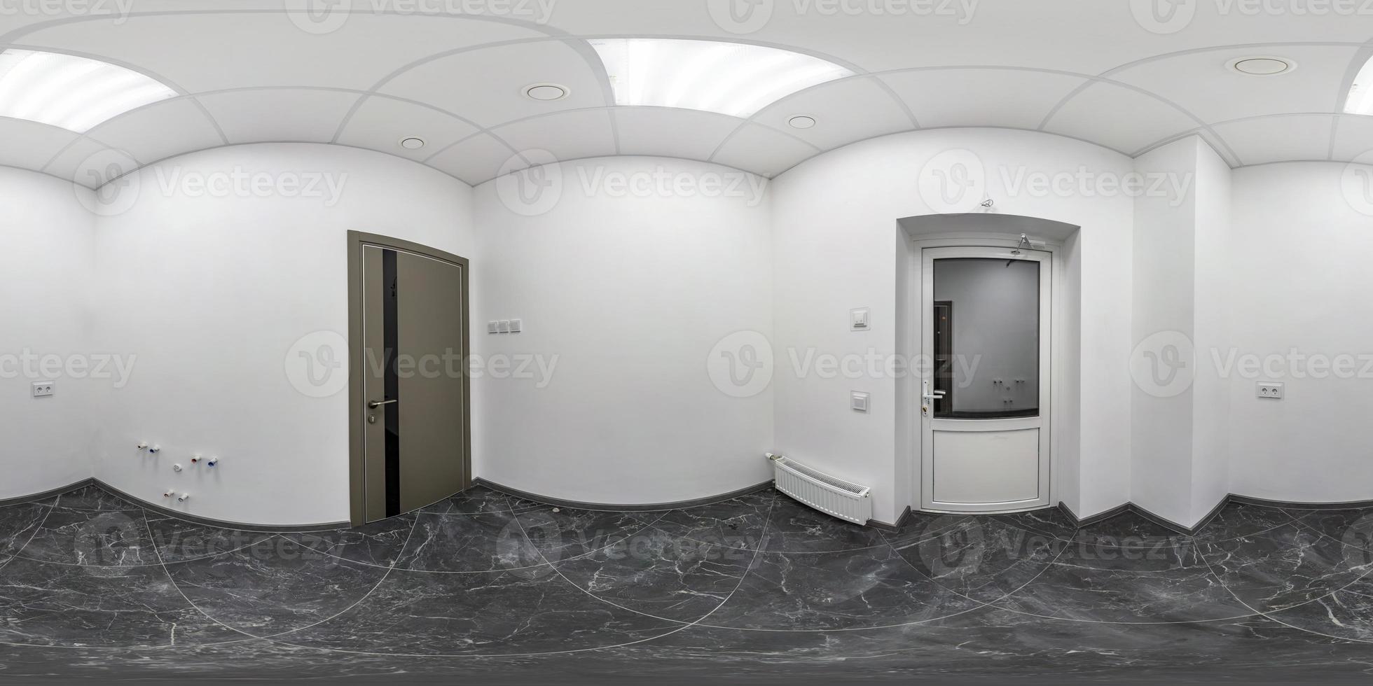 empty white room without furniture. full seamless spherical hdri panorama 360 degrees in interior room in modern apartments,  office or clinic in equirectangular projection photo