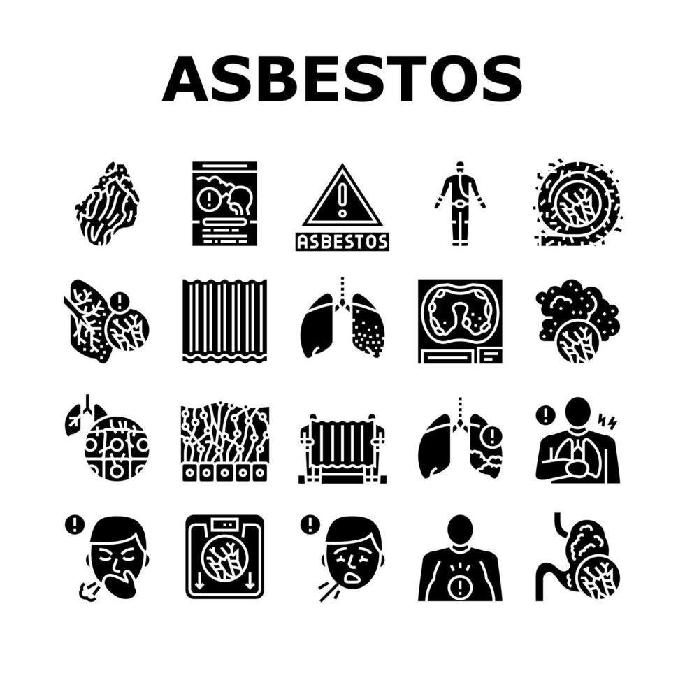 material de asbesto e iconos de problemas establecidos vector