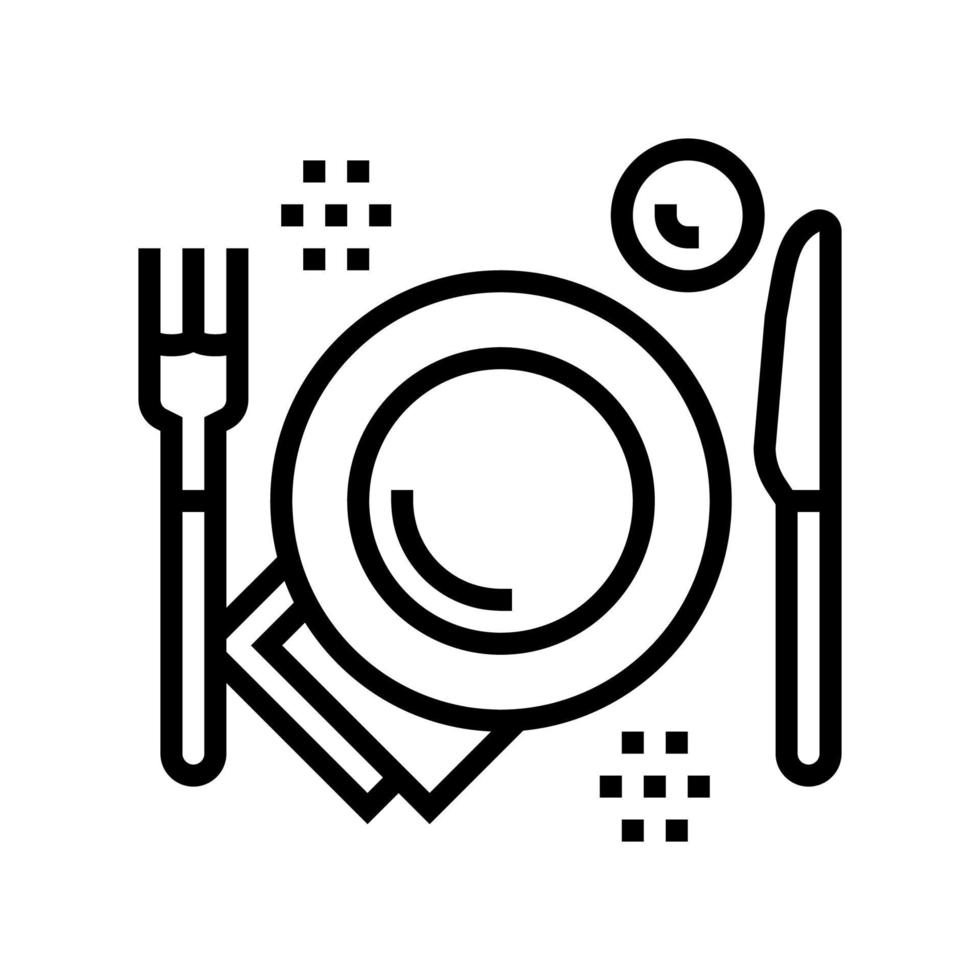 plato, tenedor y cuchillo utensilio línea icono vector ilustración
