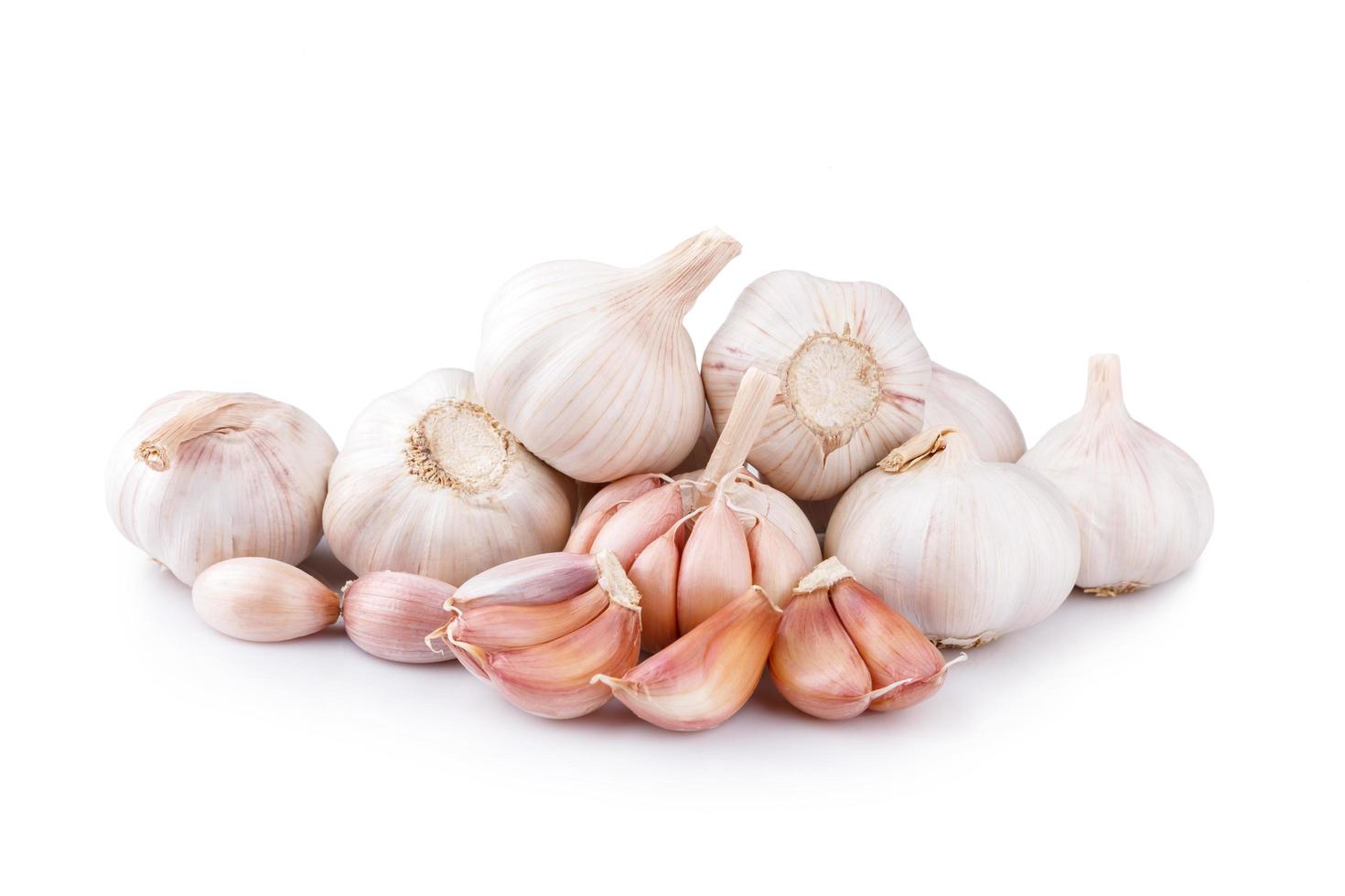 group of fresh garlic isolated on white background photo