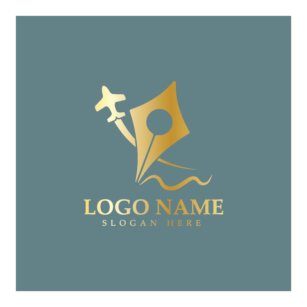 travel blog logo of airplane pen and book illustration design vector icon template