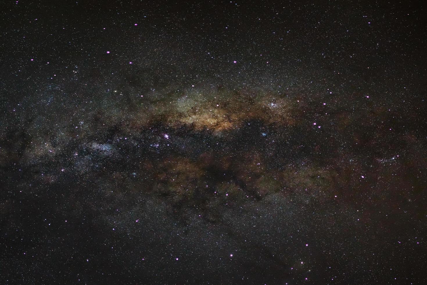 Panorama Milky Way galaxy, Long exposure photograph, with grain. photo