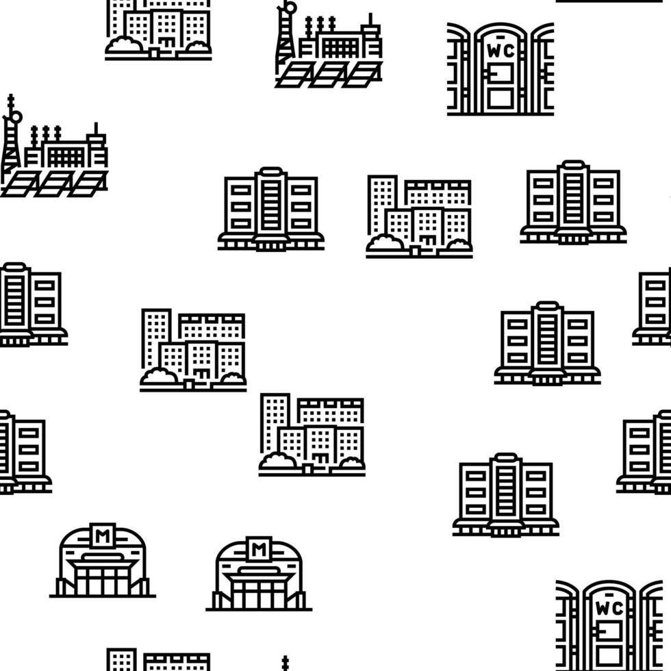 City Construction And Landscape Vector Seamless Pattern