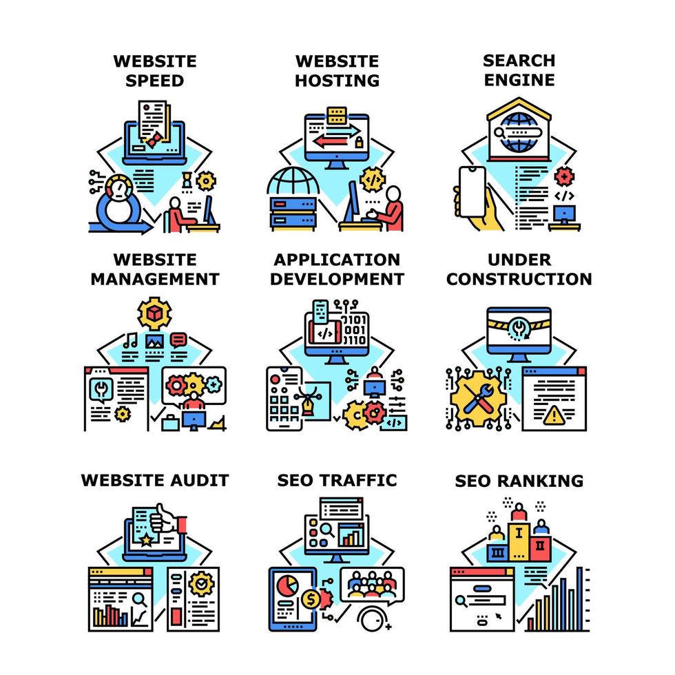 Website Hosting Set Icons Vector Illustrations