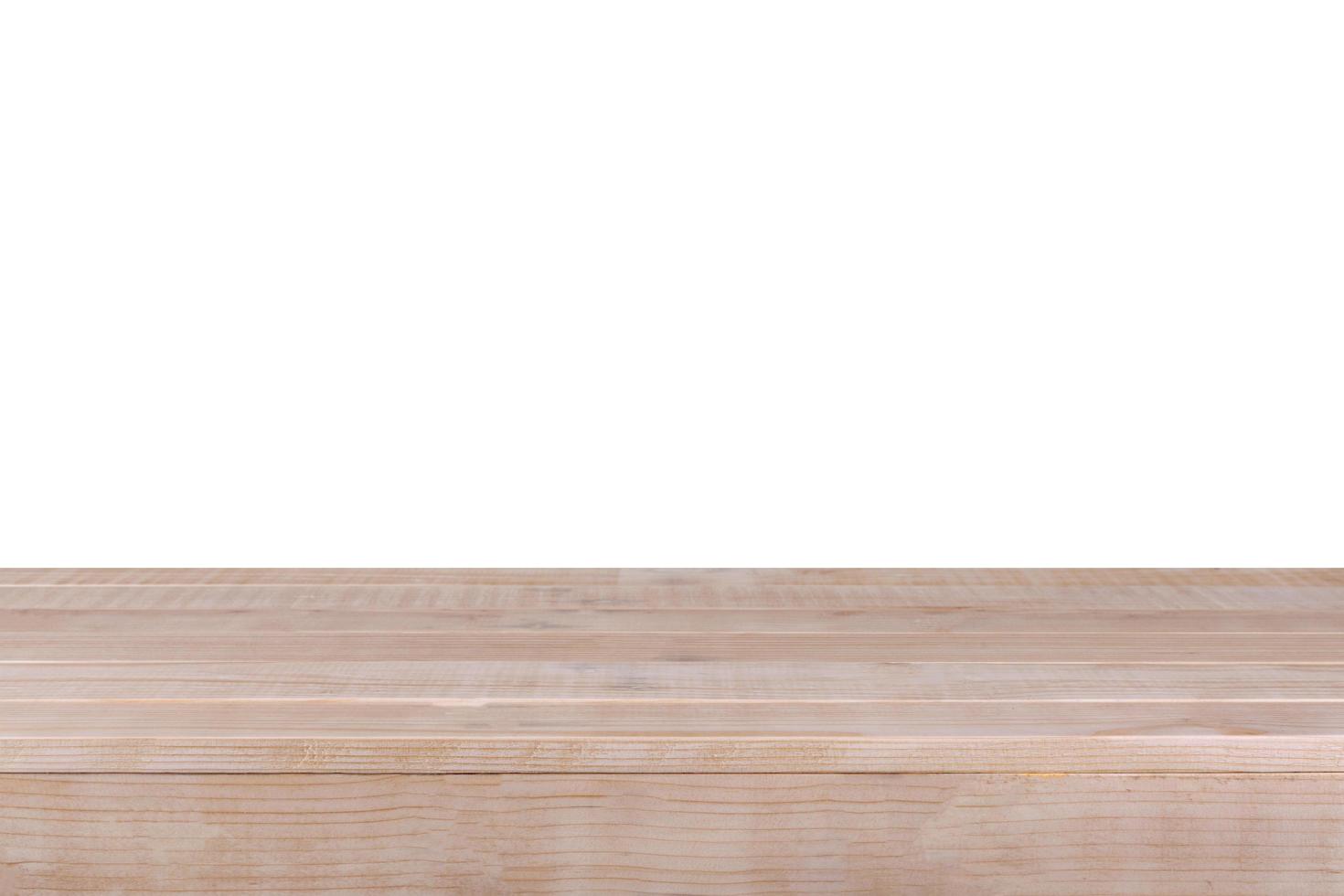 Wood table top on white background photo
